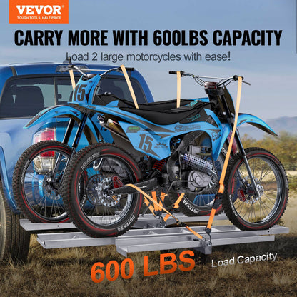 VEVOR Motorcycle Carrier, 2-Bike 272.15KGS Aluminum Motorcycle Carrier Hitch Mount, Loading Ramp, Scooter Dirt Bike Trailer Hauler, Ratchet Straps and Stabilizer, for Car, Truck with 2" Hitch Receiver