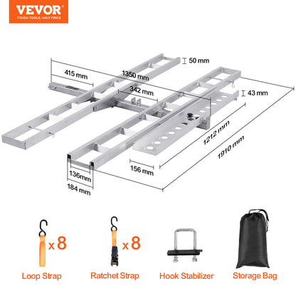 VEVOR Motorcycle Carrier, 2-Bike 272.15KGS Aluminum Motorcycle Carrier Hitch Mount, Loading Ramp, Scooter Dirt Bike Trailer Hauler, Ratchet Straps and Stabilizer, for Car, Truck with 2" Hitch Receiver