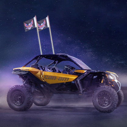 VEVOR 2 PCS 3 FT Whip Light, APP & RF Remote Control Led Whip Light, Waterproof RGB Chasing Lighted Whips with 4 Flags, for UTVs, ATVs, Motorcycles, RZR, Can-am, Trucks, Off-road, Go-karts