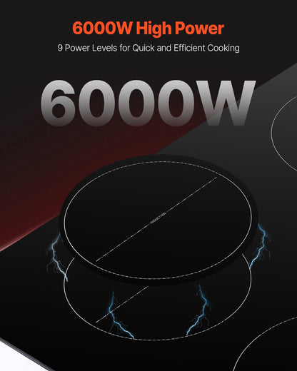 VEVOR 6000W 4 Burner Induction Cooktop Electric Countertop Burner Touch Control