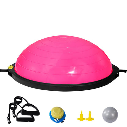VEVOR Half Exercise Ball Trainer, 26 inch Balance Ball Trainer, 1500lbs Capacity Stability Ball, Yoga Ball with Resistance Bands & Foot Pump, Strength Fitness Ball for Home Gym Full Body Workout, Pink
