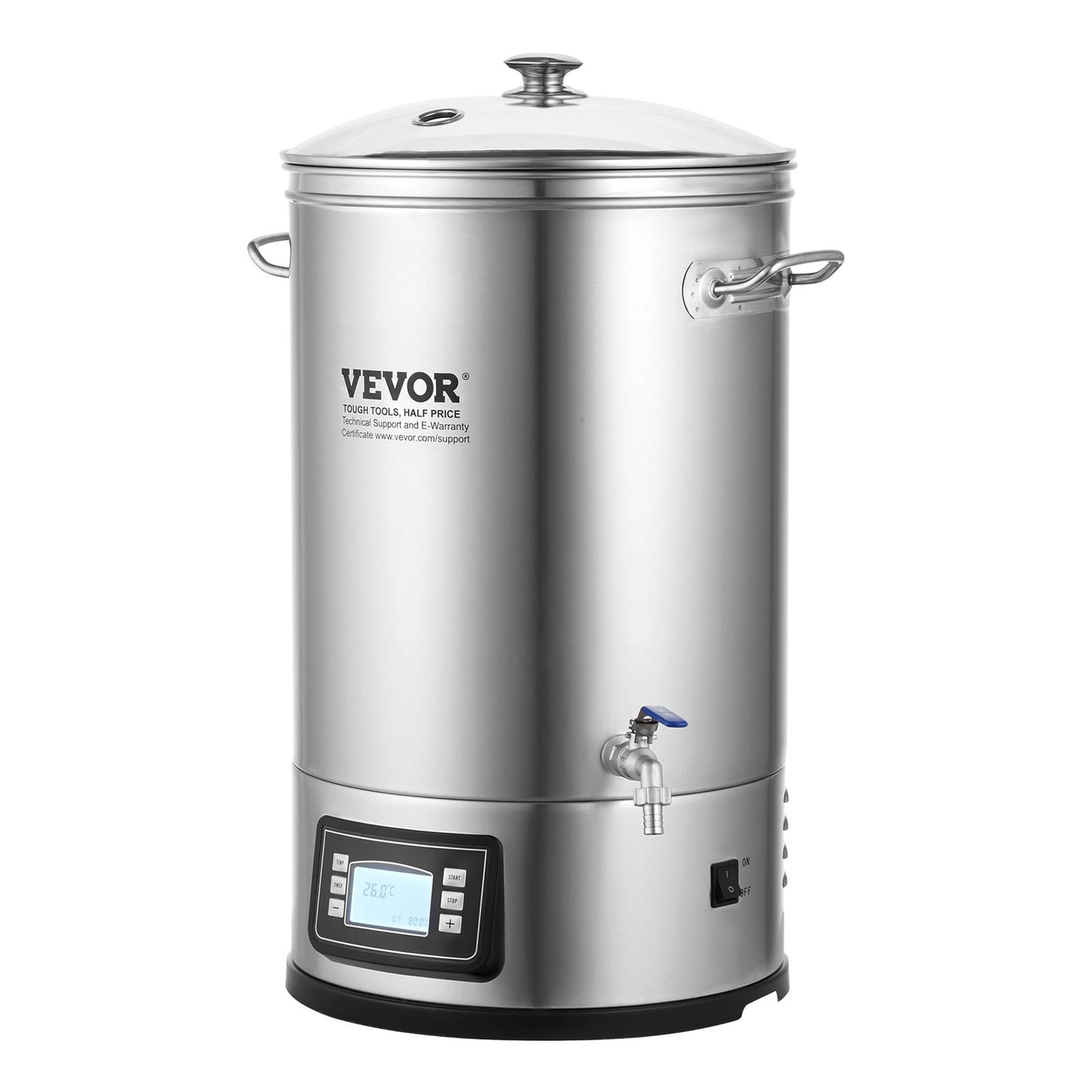 VEVOR Electric Brewing System, 8 GALLON Brewing Stock Pot, All-in-One Home Beer Brewer, 304 Stainless Steel Brewing Supplies with Panel, Includes Glass Lid, Handle, Spigot, Electronic Panel Control