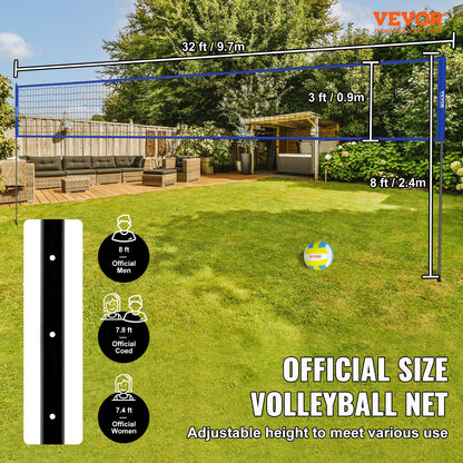 VEVOR Outdoor Portable Volleyball Net System, Adjustable Height Steel Poles, Professional Volleyball Set with PVC Volleyball, Pump, Carrying Bag, Heavy Duty Volleyball Net for Backyard, Beach, Lawn