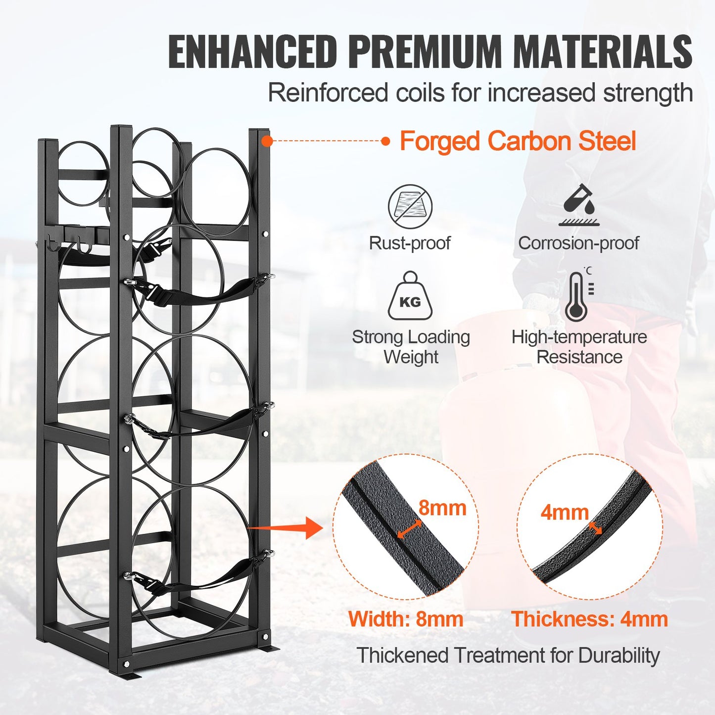VEVOR Refrigerant Tank Rack, with 2 x 30lbs and Other 3 Small Bottle Tanks, Cylinder Tank Rack 12.79x12.99x47.12 in, Refrigerant Cylinder Rack and Holders for Freon, Gases, Oxygen, Nitrogen
