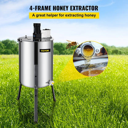 VEVOR 4 Frame Electric Honey Extractor Beekeeping 120 W Motor 2 Clear Lids
