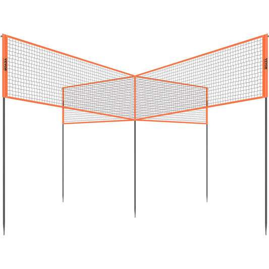 VEVOR 4-Way Volleyball Net, Adjustable Height Badminton Net Set for Backyard Beach Lawn, Outdoor Portable Volleyball Net with Carrying Bag, 4 Square Quick Assemble Game Set For Kids And Adults