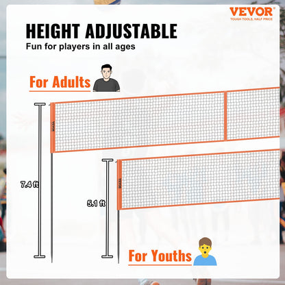 VEVOR 4-Way Volleyball Net, Adjustable Height Badminton Net Set for Backyard Beach Lawn, Outdoor Portable Volleyball Net with Carrying Bag, 4 Square Quick Assemble Game Set For Kids And Adults