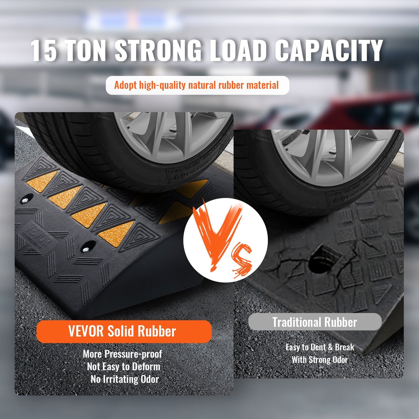 VEVOR Rubber Curb Ramp 2 Pack, 15.2 cm Rise Height Heavy-Duty 15 tons Load Capacity Threshold Ramps, Driveway Ramps with Stable Grid Structure for Cars, Wheelchairs, Bikes, Motorcycles