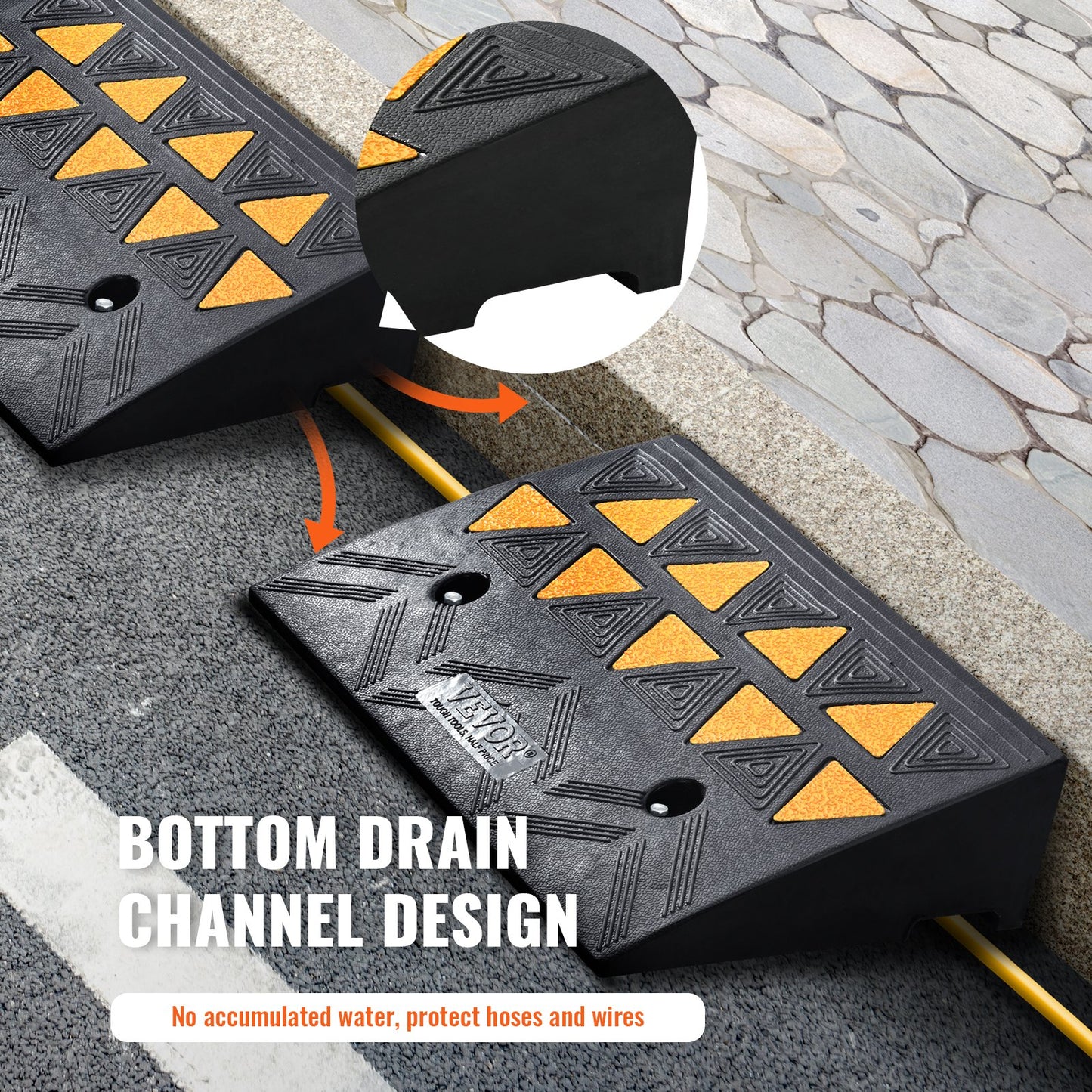 VEVOR Rubber Curb Ramp 2 Pack, 11 cm Rise Height Heavy-Duty 15 tons Load Capacity Threshold Ramps, Driveway Ramps with Stable Grid Structure for Cars, Wheelchairs, Bikes, Motorcycles