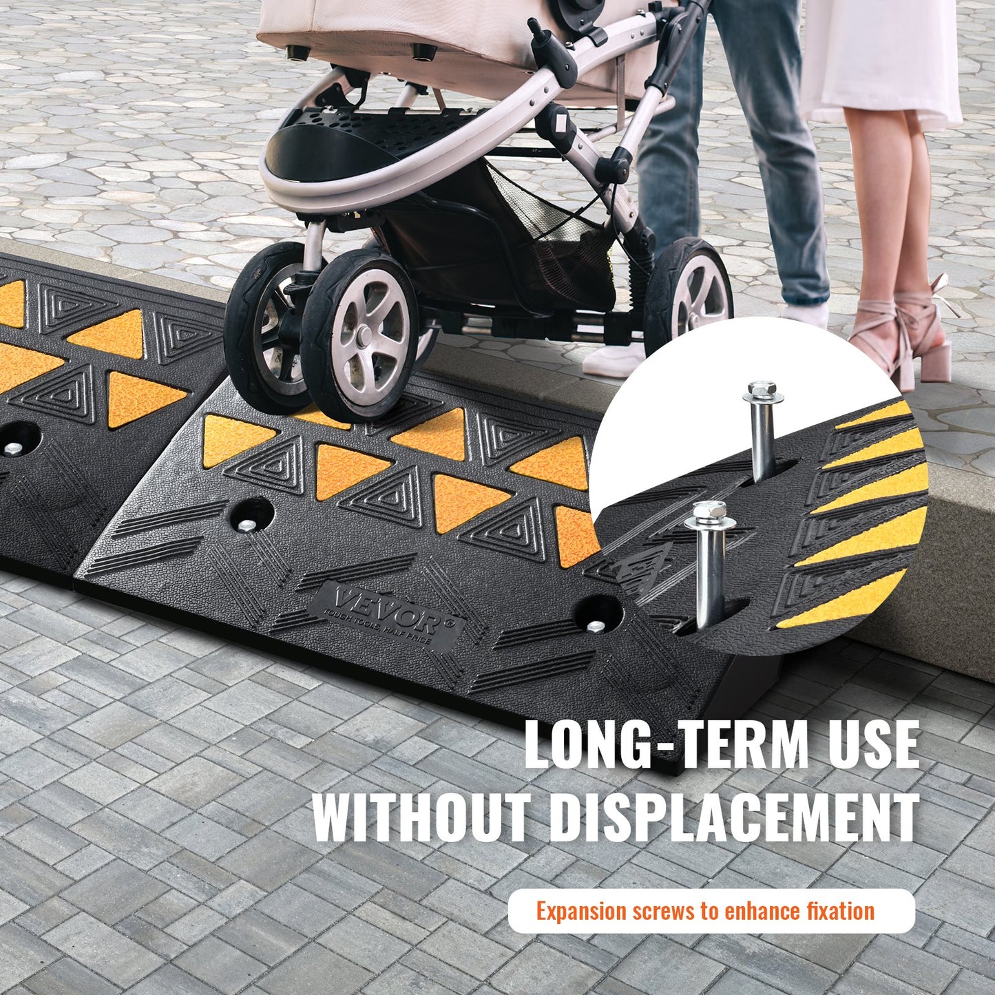 VEVOR Rubber Curb Ramp 2 Pack, 11 cm Rise Height Heavy-Duty 15 tons Load Capacity Threshold Ramps, Driveway Ramps with Stable Grid Structure for Cars, Wheelchairs, Bikes, Motorcycles