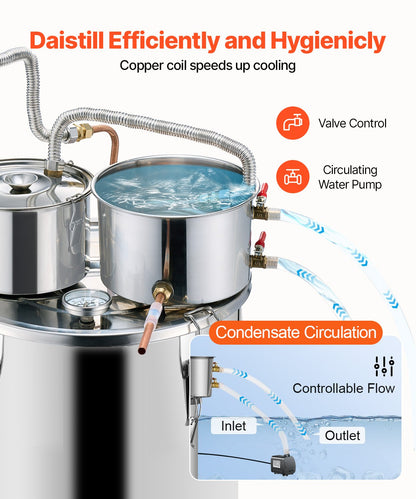 VEVOR Moonshine Still Water Alcohol Distiller 8Gal w/Thumper Keg & 8W Water Pump