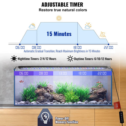 VEVOR Aquarium Light 26W Full Spectrum Aquarium LED Lights for 36"-42" Fish Tank