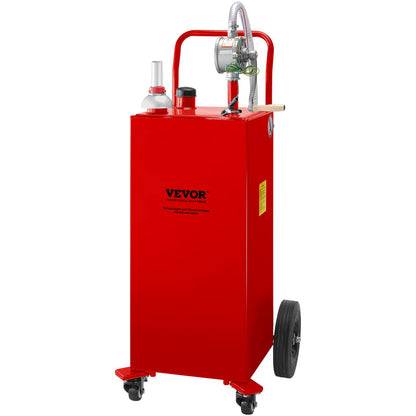 VEVOR 114L Fuel Caddy, Gas Storage Tank & 4 Wheels, with Manuel Transfer Pump, Gasoline Diesel Fuel Container for Cars, Lawn Mowers, ATVs, Boats, More, Red