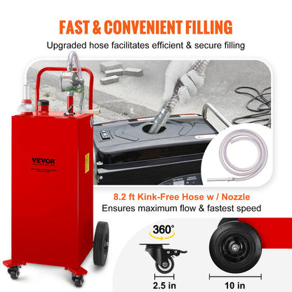 VEVOR 114L Fuel Caddy, Gas Storage Tank & 4 Wheels, with Manuel Transfer Pump, Gasoline Diesel Fuel Container for Cars, Lawn Mowers, ATVs, Boats, More, Red