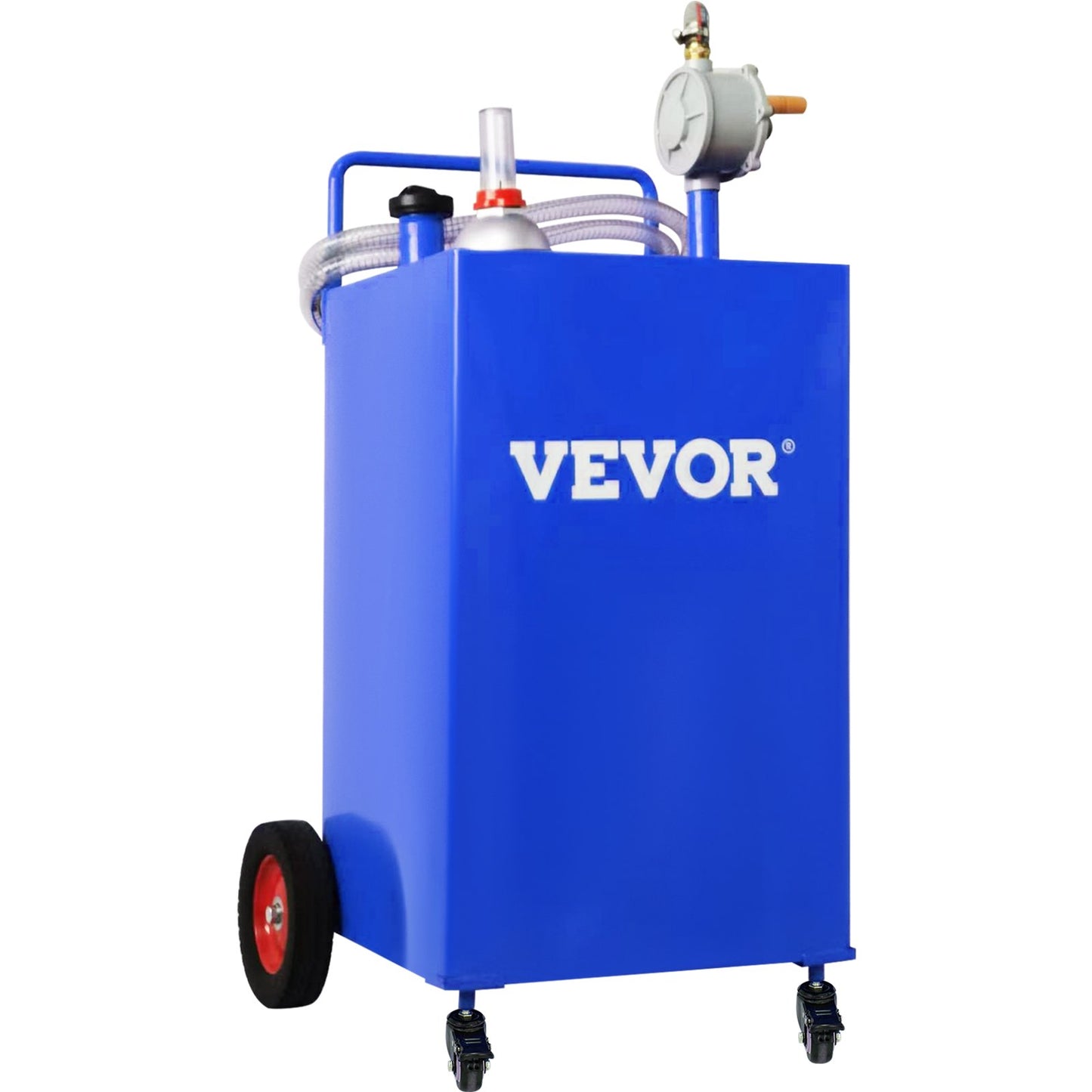 VEVOR 114L Fuel Caddy, Gas Storage Tank & 4 Wheels, with Manuel Transfer Pump, Gasoline Diesel Fuel Container for Cars, Lawn Mowers, ATVs, Boats, More, Blue