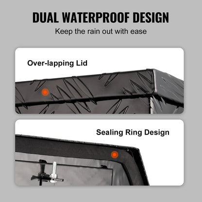 VEVOR Trailer Tongue Box, Aluminum Alloy Diamond Plate Tongue Box Tool Chest, Heavy Duty Trailer Box Storage with Lock and Keys, for Pickup Truck, RV, Trailer, 737 x 410 x 460 mm/29x16.5x18inch