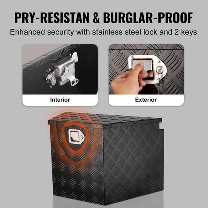 VEVOR Trailer Tongue Box, Aluminum Alloy Diamond Plate Tongue Box Tool Chest, Heavy Duty Trailer Box Storage with Lock and Keys, for Pickup Truck, RV, Trailer, 737 x 410 x 460 mm/29x16.5x18inch