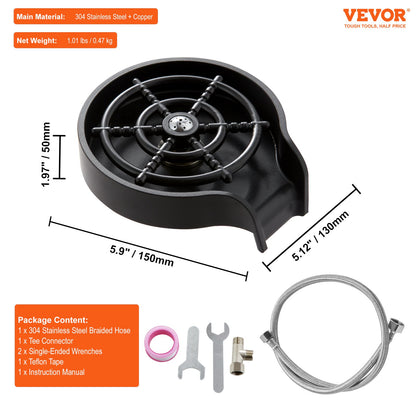 VEVOR Glass Rinser, 10 Powerful Spraying Jets Rotating Cup Rinser for Sink, Wearproof ABS Kitchen Sink Faucet Cup Washer & ABS Cup Holder for Baby Bottle, Glass Cup, Wine Glass (Black Base)