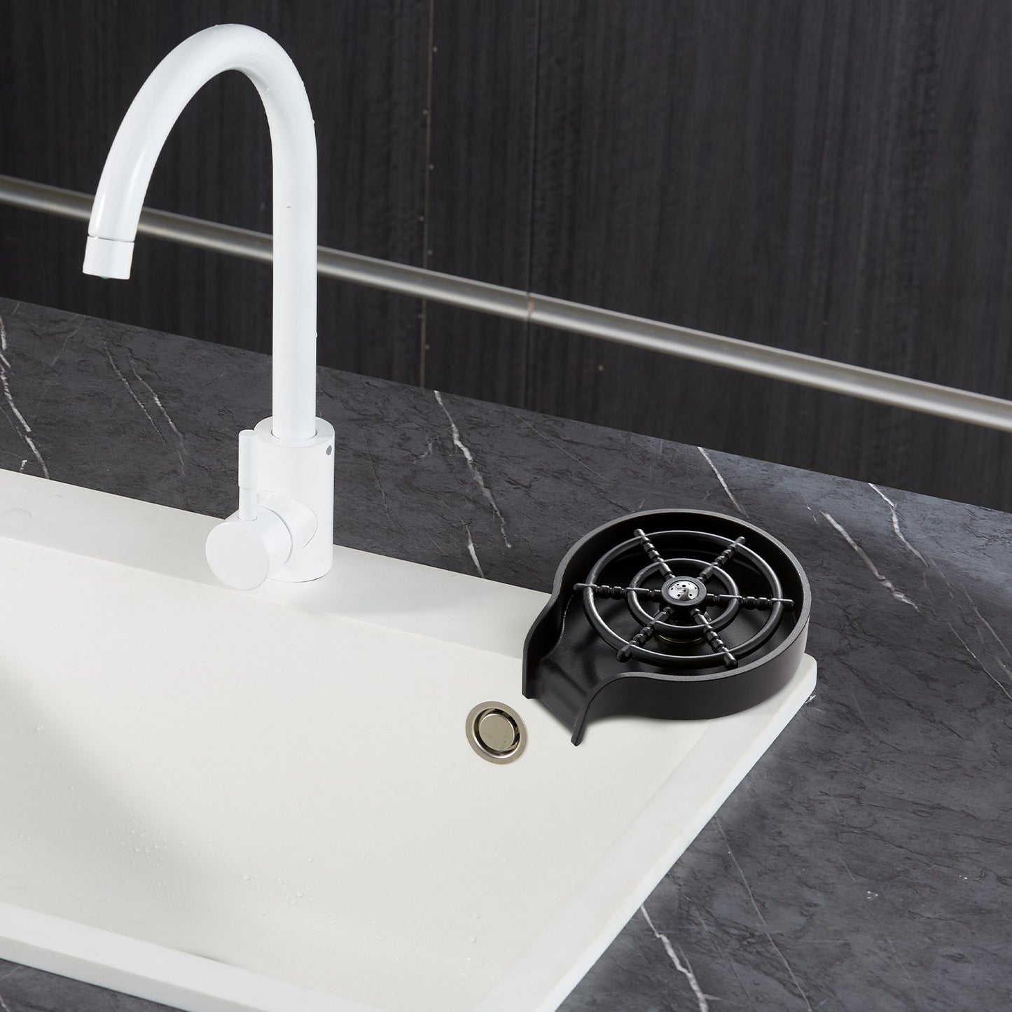 VEVOR Glass Rinser, 10 Powerful Spraying Jets Rotating Cup Rinser for Sink, Wearproof ABS Kitchen Sink Faucet Cup Washer & ABS Cup Holder for Baby Bottle, Glass Cup, Wine Glass (Black Base)