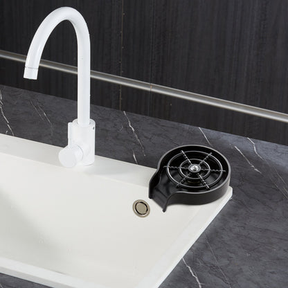 VEVOR Glass Rinser, 10 Powerful Spraying Jets Rotating Cup Rinser for Sink, Wearproof ABS Kitchen Sink Faucet Cup Washer & ABS Cup Holder for Baby Bottle, Glass Cup, Wine Glass (Black Base)