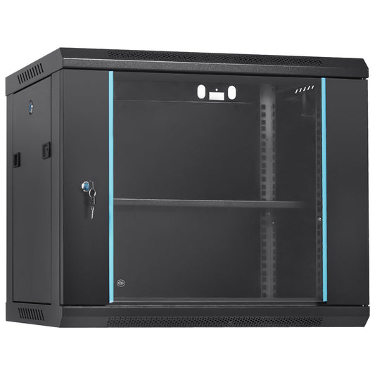 VEVOR 9U Wall Mount Network Server Cabinet, 39.37 cm Deep, Server Rack Cabinet Enclosure, 90.7 kg Max. Ground-mounted Load Capacity, with Locking Glass Door Side Panels, for IT Equipment, A/V Devices