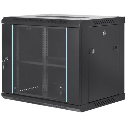 VEVOR 9U Wall Mount Network Server Cabinet, 39.37 cm Deep, Server Rack Cabinet Enclosure, 90.7 kg Max. Ground-mounted Load Capacity, with Locking Glass Door Side Panels, for IT Equipment, A/V Devices