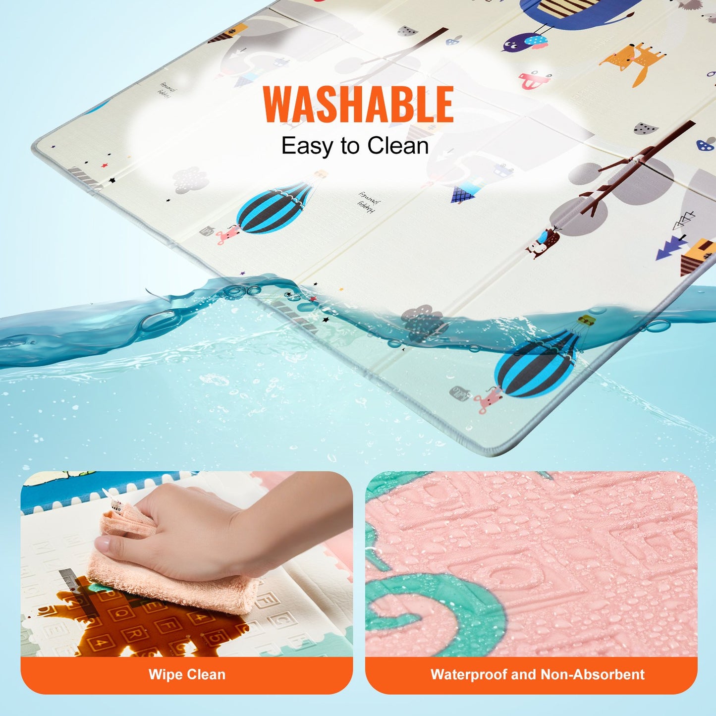 VEVOR Baby Play Mat, 71""x79"" Extra Large Baby Crawling Mat, Non-Slip One-Piece Foam Baby Playmat, Foldable Reversible Floor Mat with Travel Bag, Waterproof Activity Playmat for Babies Toddlers Infants