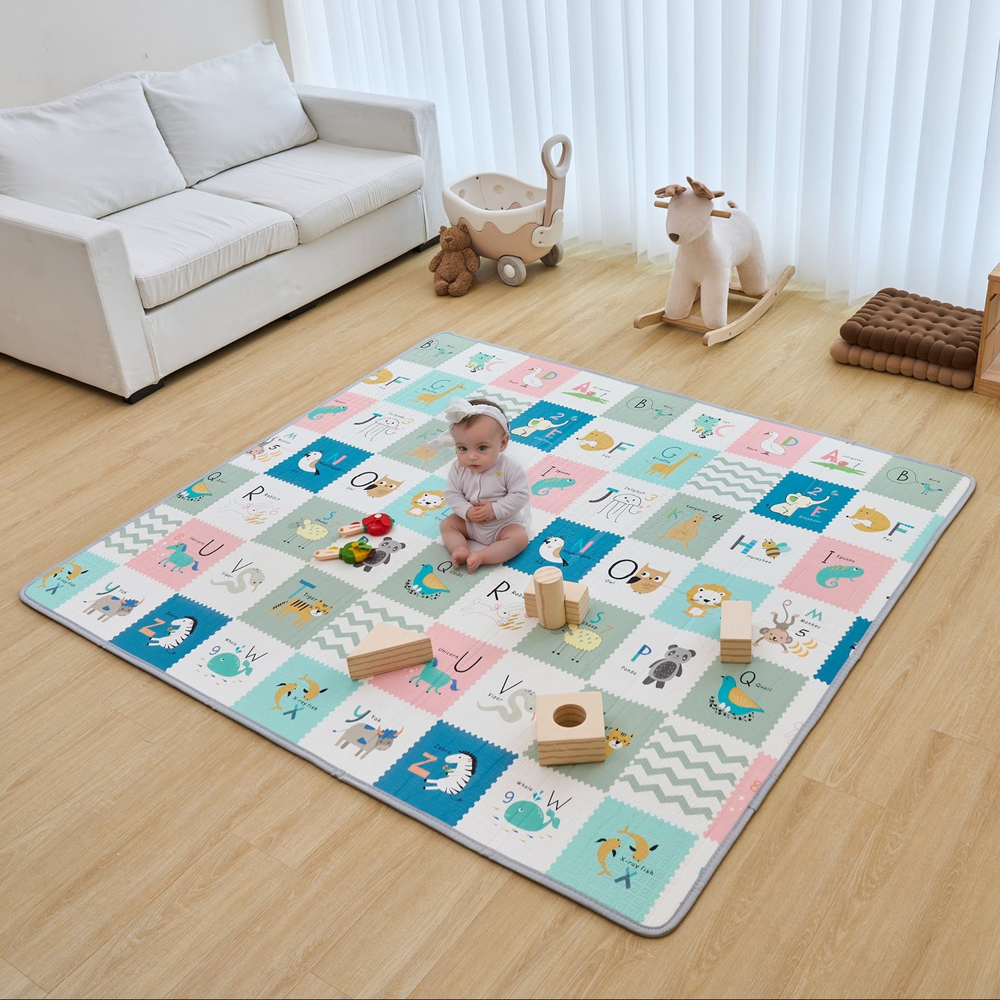 VEVOR Baby Play Mat, 71""x79"" Extra Large Baby Crawling Mat, Non-Slip One-Piece Foam Baby Playmat, Foldable Reversible Floor Mat with Travel Bag, Waterproof Activity Playmat for Babies Toddlers Infants