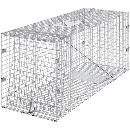 VEVOR Live Animal Cage Trap, 50" x 20" x 26" Humane Cat Trap Galvanized Iron, Folding Animal Trap with Handle for Stray Dogs, Armadillos, Raccoons, Marmots, Foxes