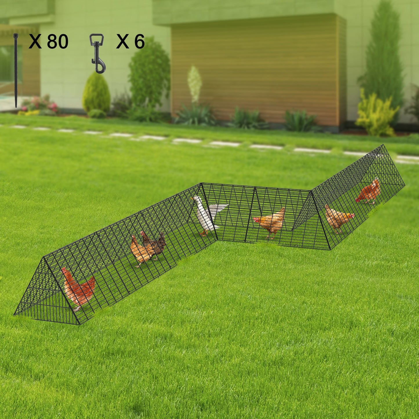 VEVOR Chicken Tunnels, 729 x 200 x 61.5cm(LxWxH) Chicken Tunnels for Yard, Portable Chicken Tunnels for Outside with Corner Frames, 2 Sets, Suitable for Chickens, Ducks, Rabbits
