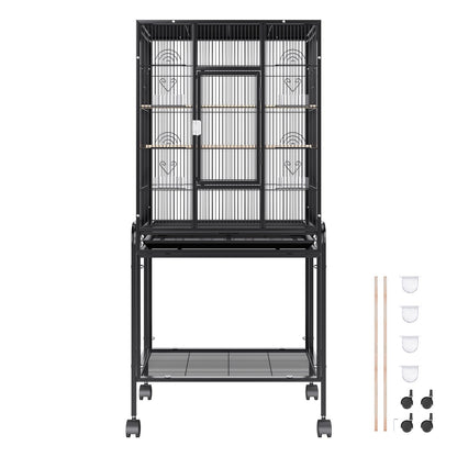 VEVOR 54 inch Standing Large Bird Cage, Carbon Steel Flight Bird Cage for Parakeets, Cockatiels, Parrots, Macaw with Rolling Stand and Tray