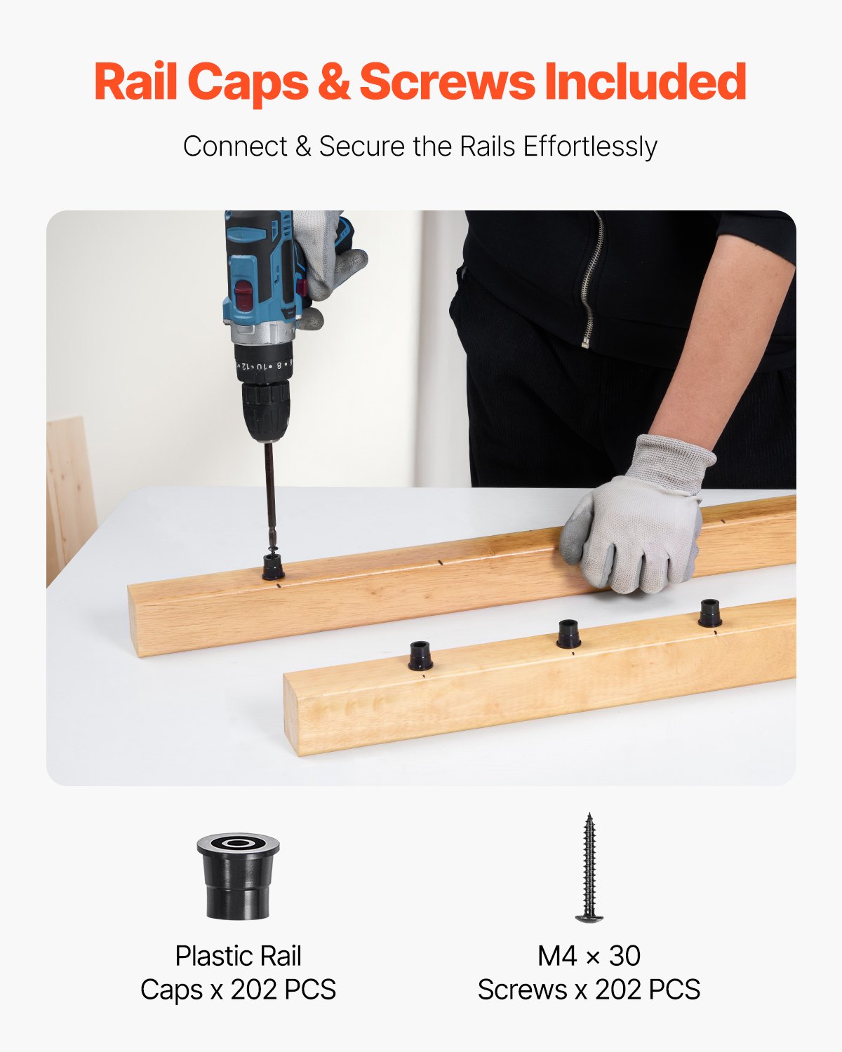 VEVOR Staircase Balusters 101 Pack, 660 mm Aluminum Stair Balusters, 19 mm Water-Proof Round Metal Spindle Railing, Hollow Deck Railing with Rail Caps & Screws for Stairs, Porch, Patio, Matte Black