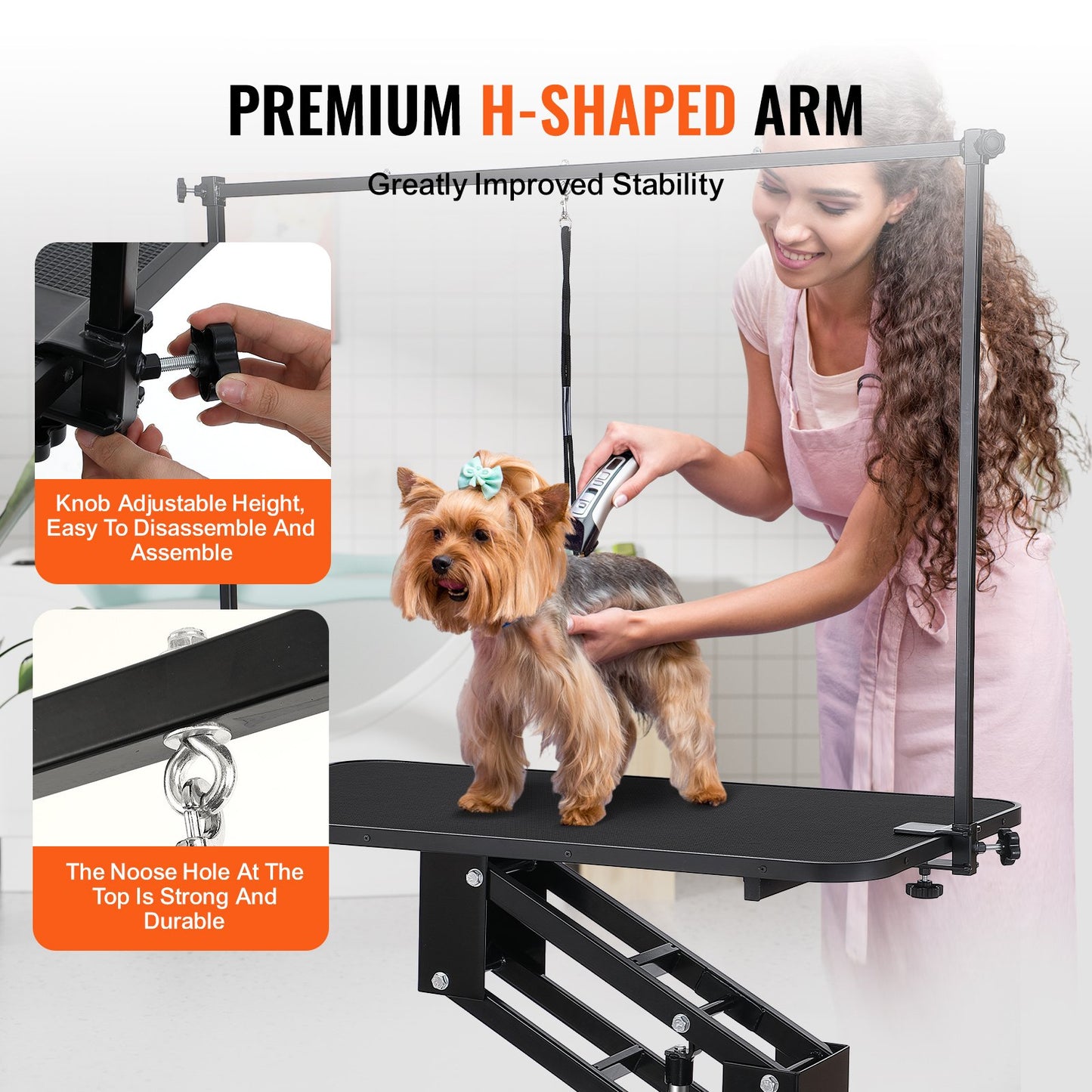 VEVOR 109cm Hydraulic Pet Grooming Table, Heavy Duty Dog Grooming Arm for Medium/ Small Dogs, Height Adjustable Dog Grooming Station, Anti Slip Tabletop /Dog Grooming Station, Max Bearing 182kg