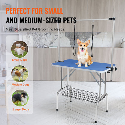 VEVOR Pet Grooming Table Two Arms with Clamp, 915 x 610mm Dog Grooming Station, Foldable Pets Grooming Stand for Medium and Small Dogs, Free Two No Sit Haunch Holder with Grooming Loop, Bearing 150kg