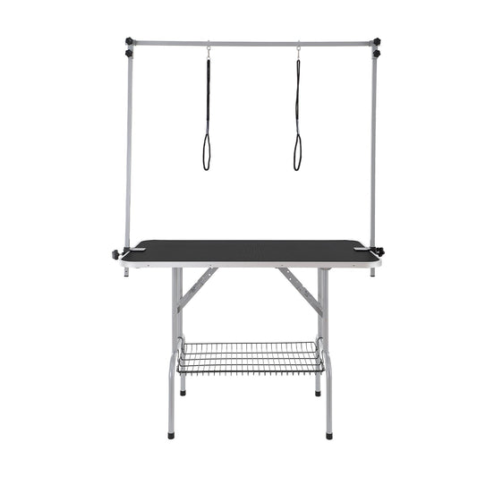 VEVOR Pet Grooming Table Two Arms with Clamp, 117cm Dog Grooming Station, Foldable Pets Grooming Stand for Medium and Small Dogs, Free Two No Sit Haunch Holder with Grooming Loop, Bearing 149.7kg