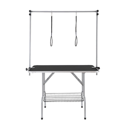 VEVOR Pet Grooming Table Two Arms with Clamp, 117cm Dog Grooming Station, Foldable Pets Grooming Stand for Medium and Small Dogs, Free Two No Sit Haunch Holder with Grooming Loop, Bearing 149.7kg