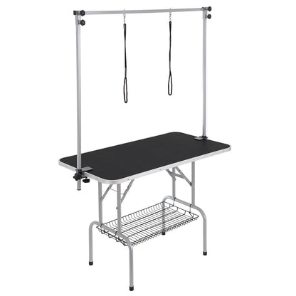 VEVOR Pet Grooming Table Two Arms with Clamp, 117cm Dog Grooming Station, Foldable Pets Grooming Stand for Medium and Small Dogs, Free Two No Sit Haunch Holder with Grooming Loop, Bearing 149.7kg