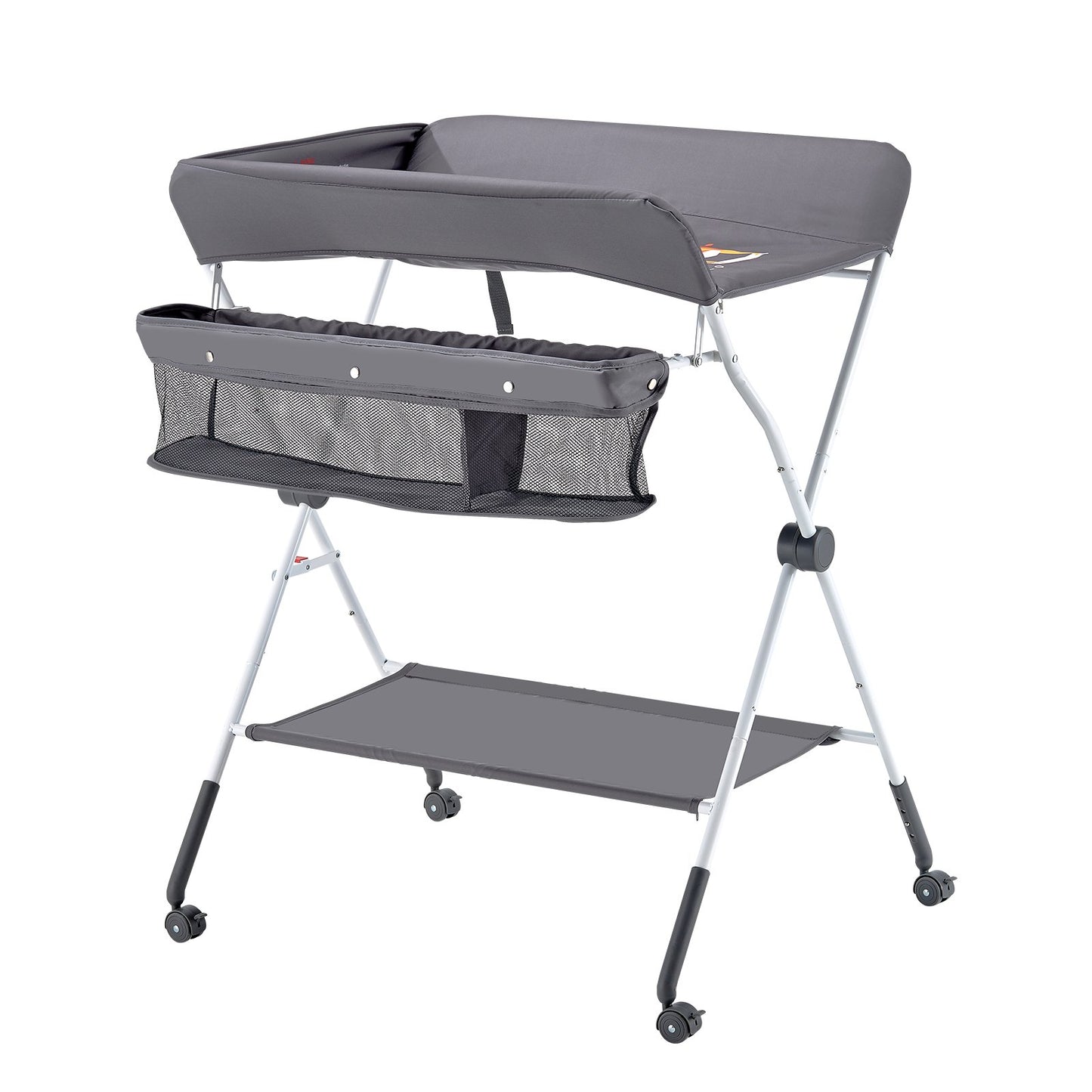 VEVOR Baby Changing Table, Foldable Diaper Change Station with Side Basket, Adjustable Height Portable Changing Table with Lockable Wheels, Multi-Functional Storage Organizer Nursery, Dark Gray