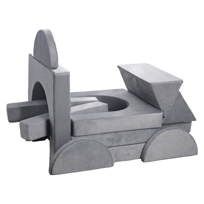 VEVOR Modular Kids Play Couch, Sectional Toddler Sofa with Armrests, 28D Sponge & Short Pile, Convertible Kids Modular Couch DIY Creative Combination for Playroom, Bedroom, Living Room, 14 Pcs, Gray