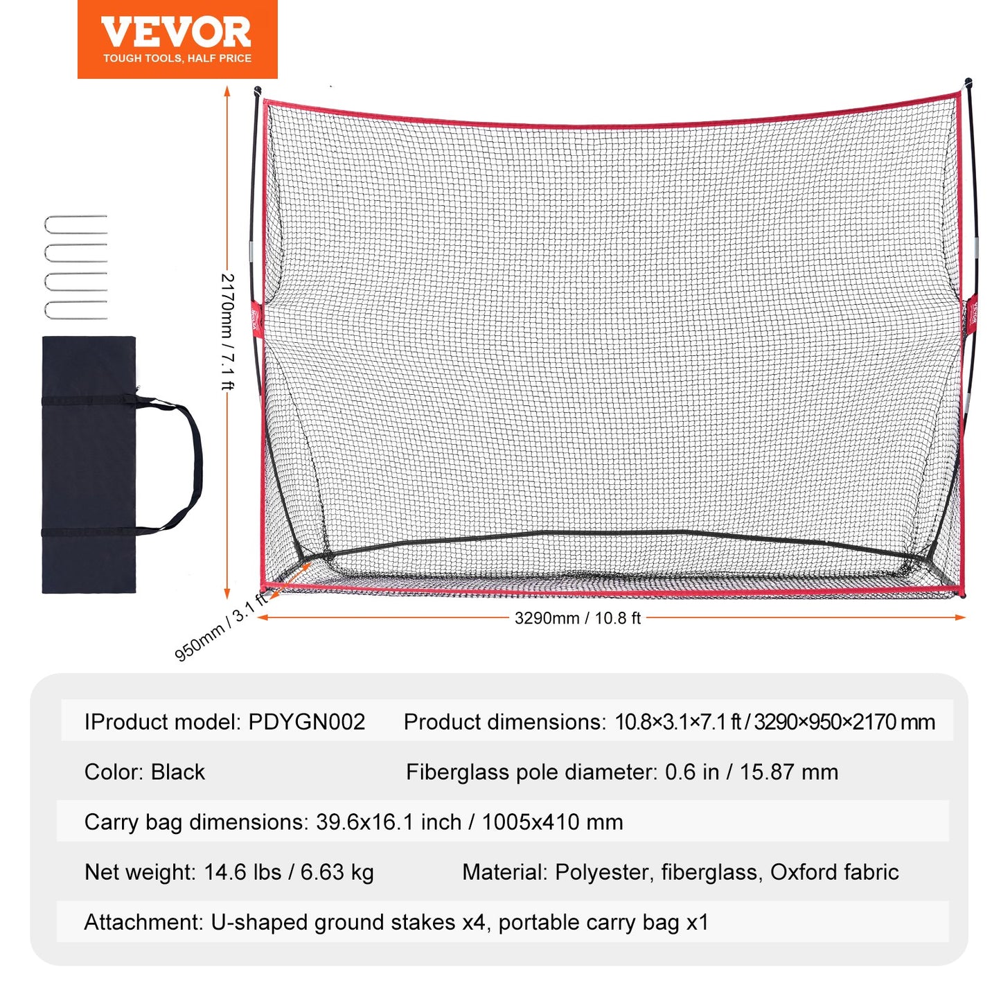 VEVOR Golf Practice Hitting Net, Huge 10.8x7ft Golf Net, Personal Driving Range for Indoor Outdoor Use, Portable Home Golf Aid Net with Solid Fiberglass Frame and Carry Bag, Gift for Men, Golf Lover