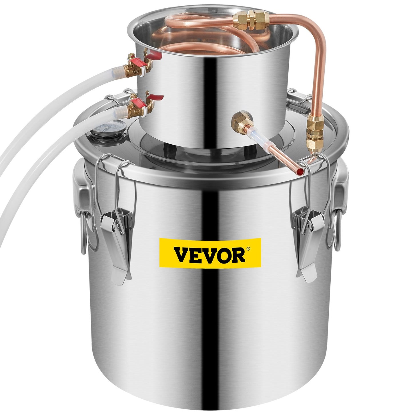 VEVOR Moonshine Still 5 Gal 21L Stainless Steel Water Alcohol Distiller Copper Tube Home Brewing Kit Build-in Thermometer for DIY Whisky Wine Brandy, 5Gal, Silver