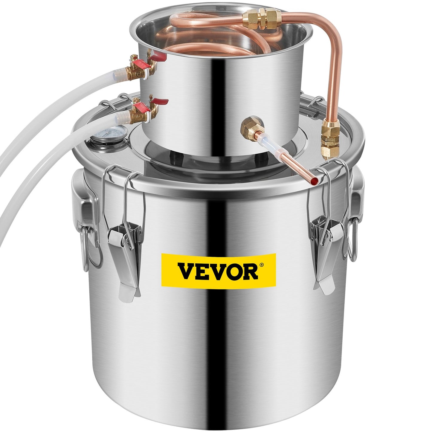 VEVOR Moonshine Still 9.6Gal 38L Stainless Steel Water Alcohol Distiller Copper Tube Home Brewing Kit Build-in Thermometer for DIY Whisky Wine Brandy, Sliver