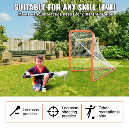 VEVOR Lacrosse Goal, 1.2 mx 1.2 m Small Kids Lacrosse Net, Folding Portable Lacrosse Goal with Carry Bag, Iron Frame Backyard Training Equipment, Quick & Easy Setup, Perfect for Youth Training, Orange