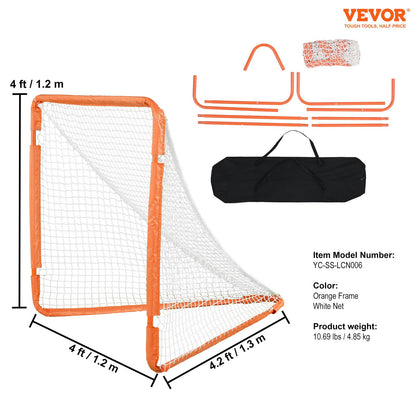 VEVOR Lacrosse Goal, 1.2 mx 1.2 m Small Kids Lacrosse Net, Folding Portable Lacrosse Goal with Carry Bag, Iron Frame Backyard Training Equipment, Quick & Easy Setup, Perfect for Youth Training, Orange