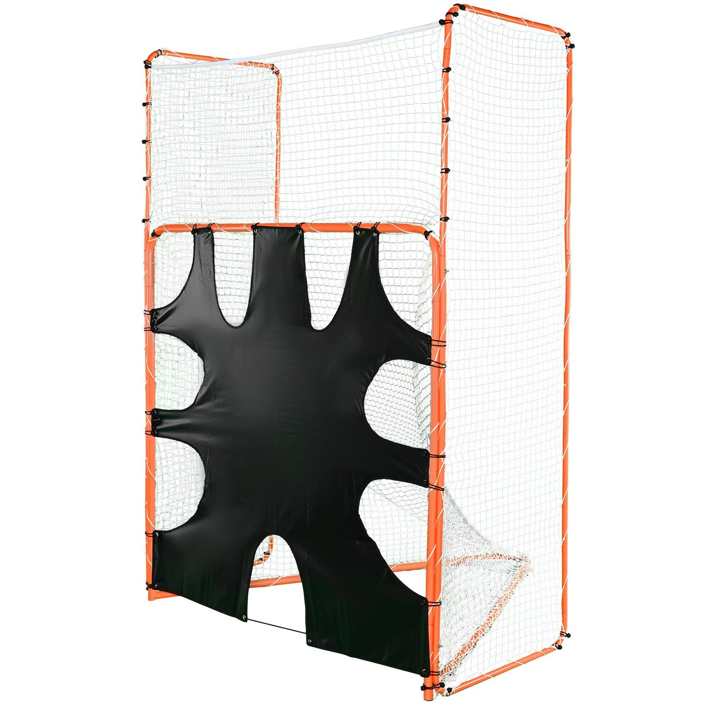 VEVOR 3-IN-1 Lacrosse Goal with Backstop and Target,3.7mx2.7m Lacrosse Net, Steel Frame Backyard Lacrosse Rebounder Equipment, Quick & Easy Setup Training Net, Perfect for Youth Adult Training, Orange