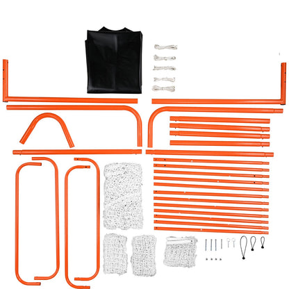 VEVOR 3-IN-1 Lacrosse Goal with Backstop and Target,3.7mx2.7m Lacrosse Net, Steel Frame Backyard Lacrosse Rebounder Equipment, Quick & Easy Setup Training Net, Perfect for Youth Adult Training, Orange