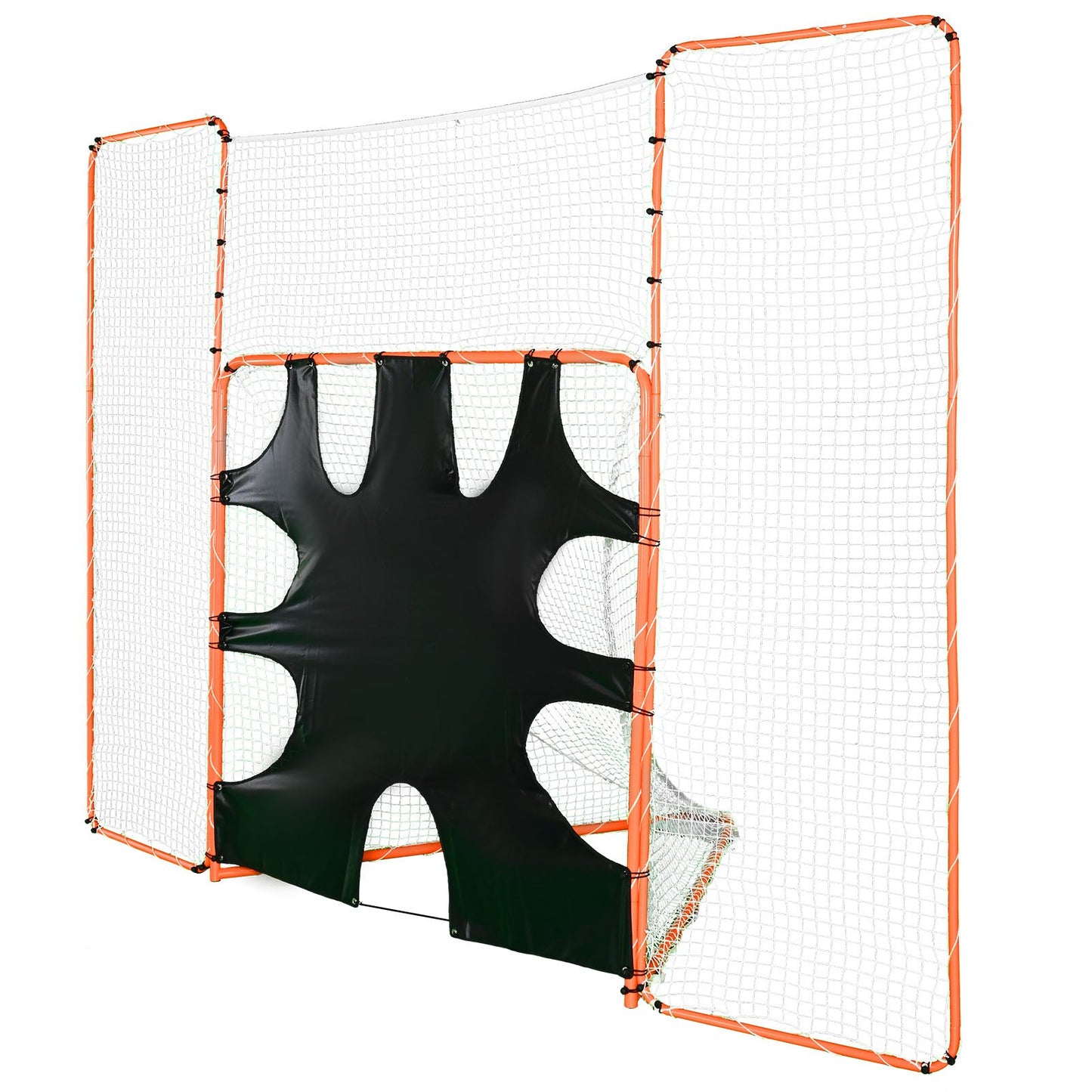 VEVOR 3-IN-1 Lacrosse Goal with Backstop and Target,3.7mx2.7m Lacrosse Net, Steel Frame Backyard Lacrosse Rebounder Equipment, Quick & Easy Setup Training Net, Perfect for Youth Adult Training, Orange