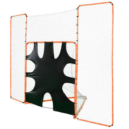 VEVOR 3-IN-1 Lacrosse Goal with Backstop and Target,3.7mx2.7m Lacrosse Net, Steel Frame Backyard Lacrosse Rebounder Equipment, Quick & Easy Setup Training Net, Perfect for Youth Adult Training, Orange