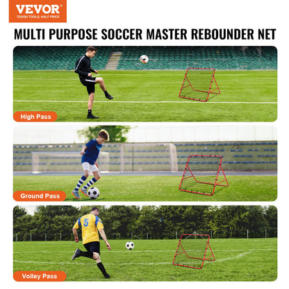 VEVOR Soccer Rebounder Rebound Net, Kick-Back 100x100 cm, Portable Football Training Gifts, Fully Adjustable Angles Goal Net, Aids & Equipment for Kids Teens & All Ages, Easy Set Up & Perfect Storage