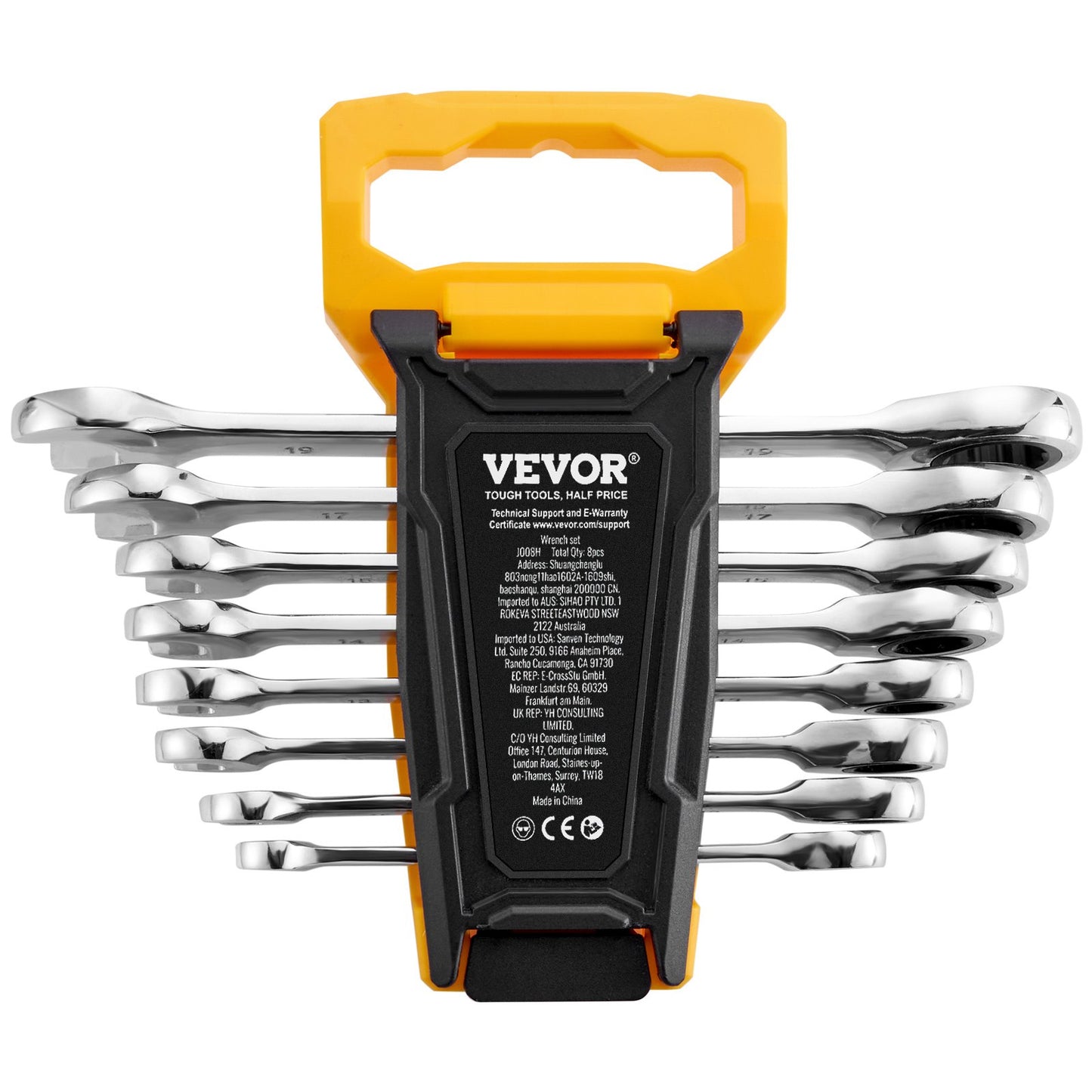 VEVOR Combination Wrench Set 8-Piece Metric 8 mm to 19 mm with Organizer Rack